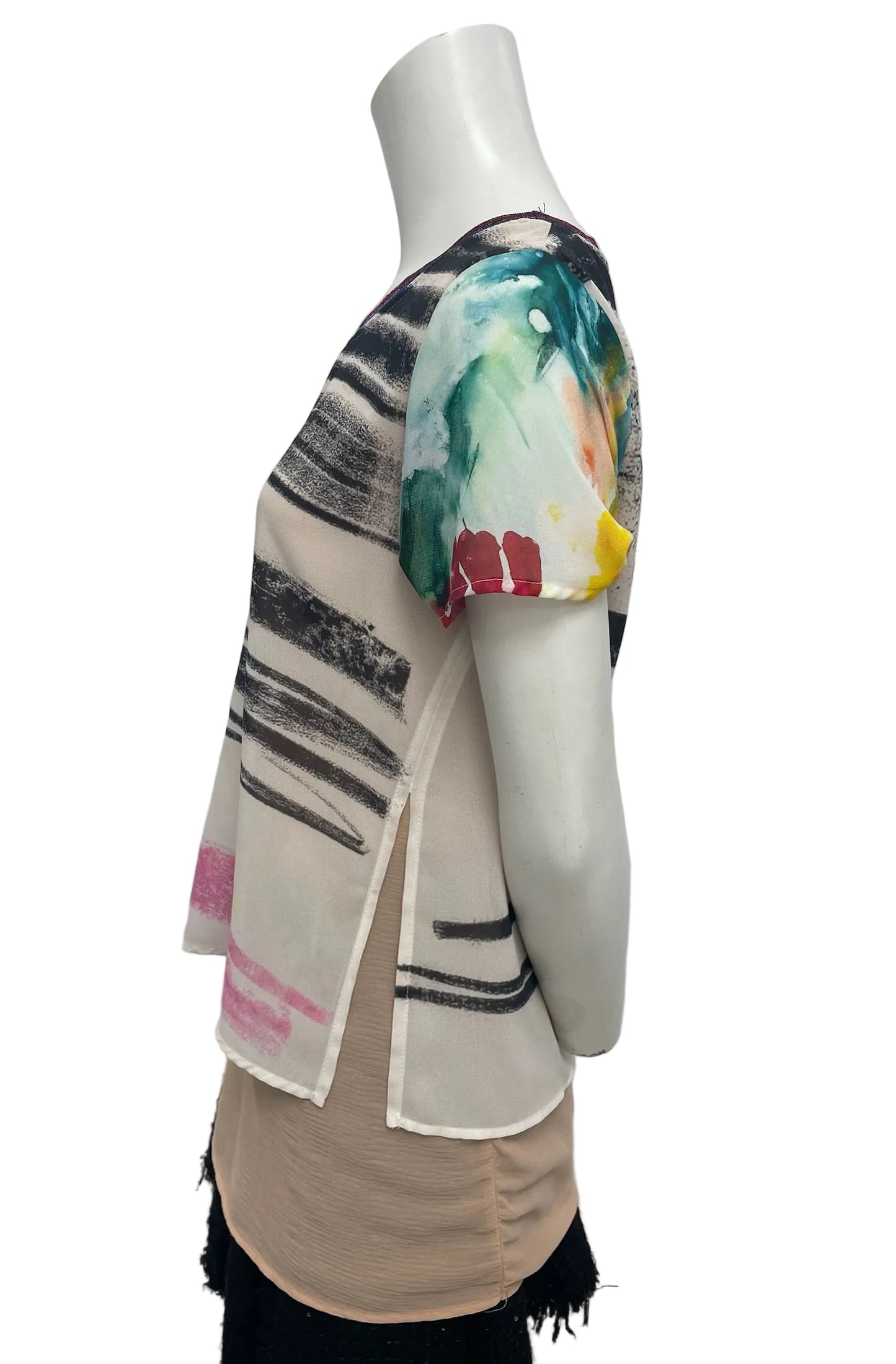 Desigual Multicolor Print Silk Blouse Size M