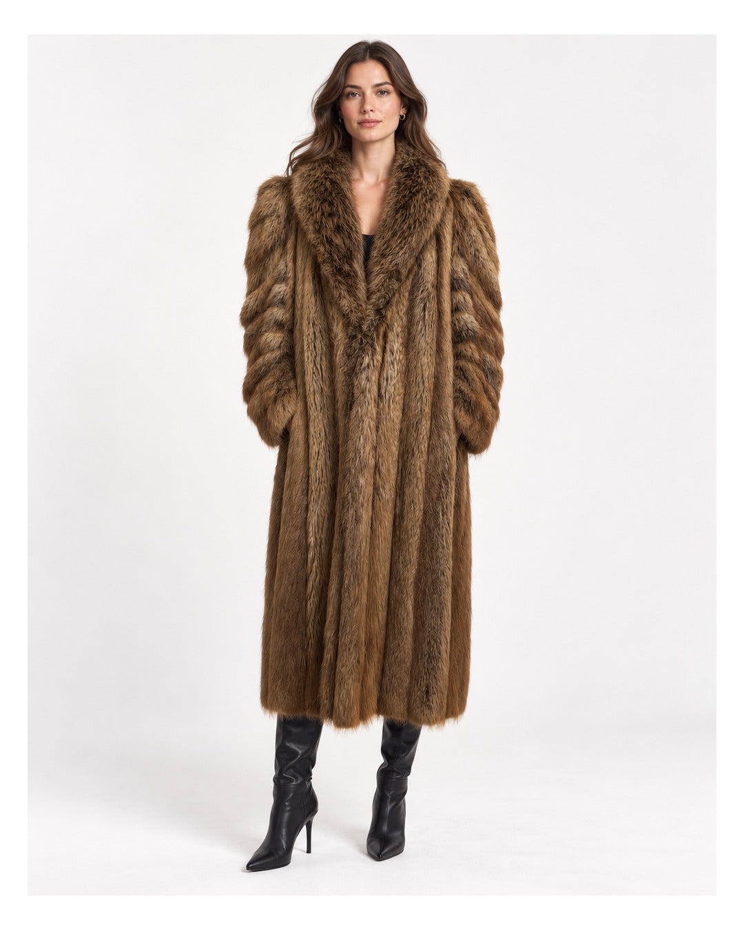 Vintage Brown Beaver Long Fur Coat Fits L/XL