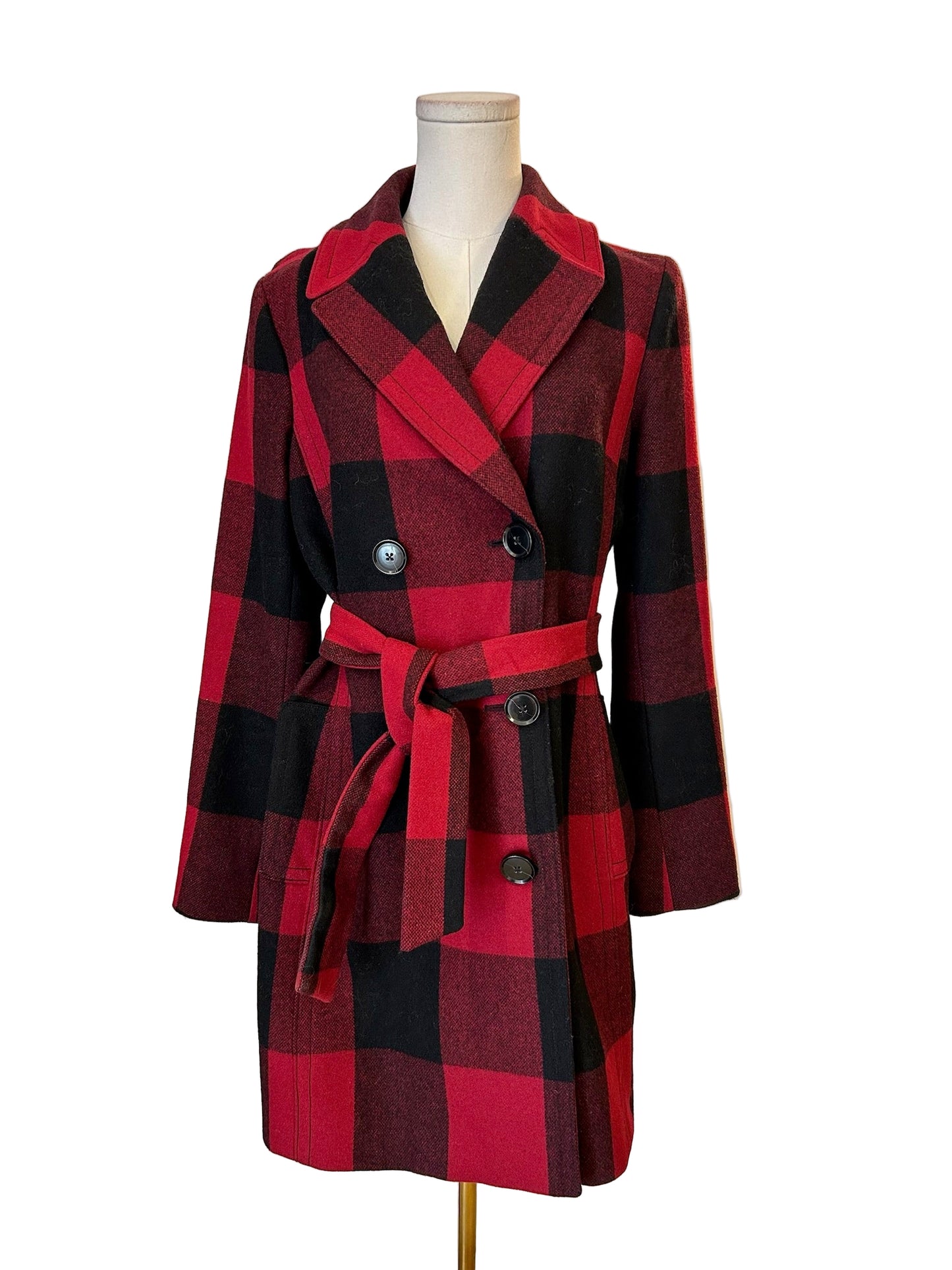 Banana Republic Red Plaid Wool Coat Size M