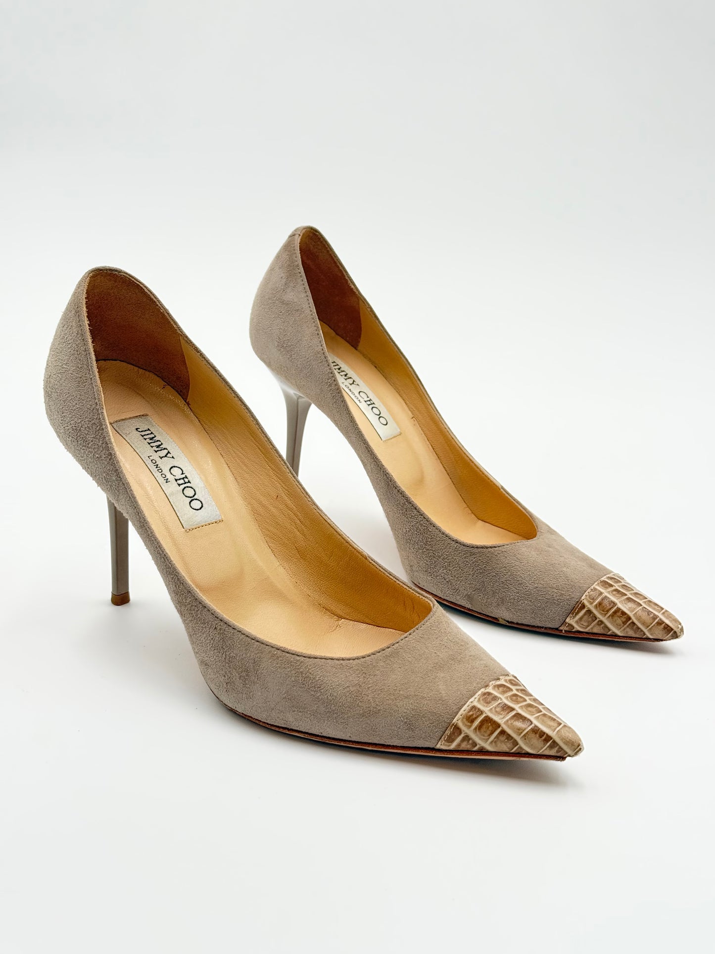 Jimmy Choo Taupe Grey Cap Toe Suede Pump Size 38