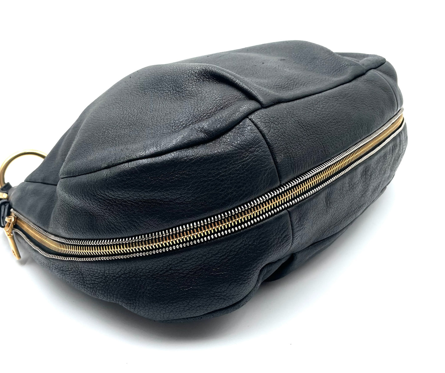 Prada Black Leather Vitello Daino Zip Hobo Bag