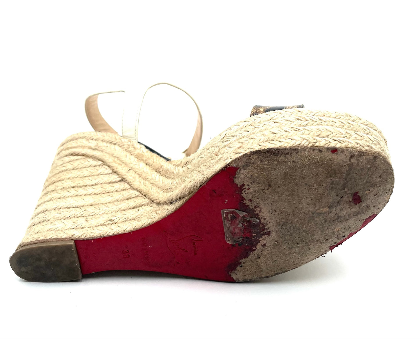 Christian Louboutin Leopard Print Wedge Espadrille Sandals Size 38