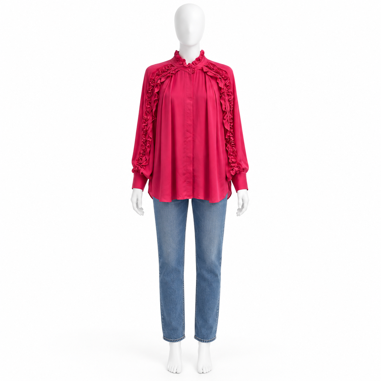 Ungaro Fuchsia Silk Ruffle Blouse Size L