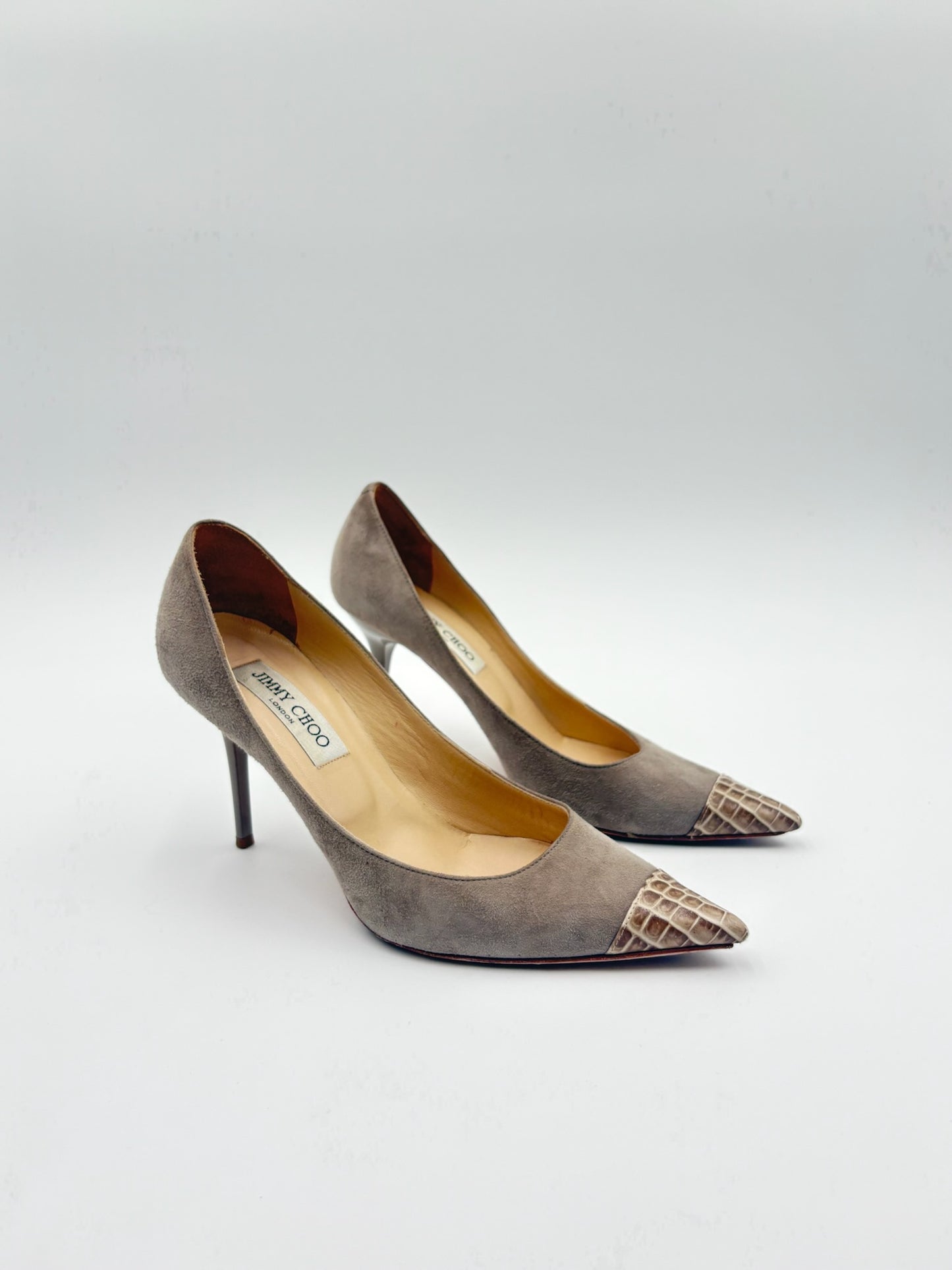 Jimmy Choo Taupe Grey Cap Toe Suede Pump Size 38