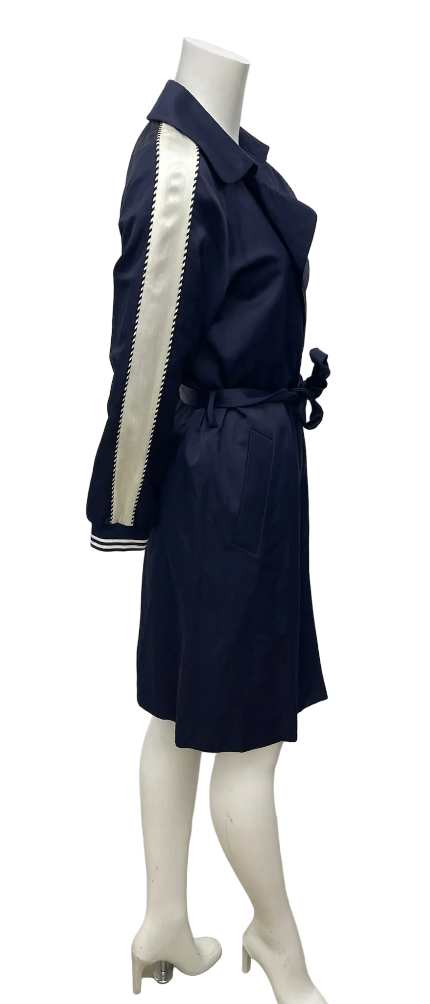 Sandro Navy Belted White Trim Trench Coat Size 36 US 4