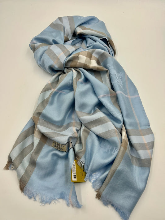 Brand New Burberry Blue Nova Check Cashmere Shawl