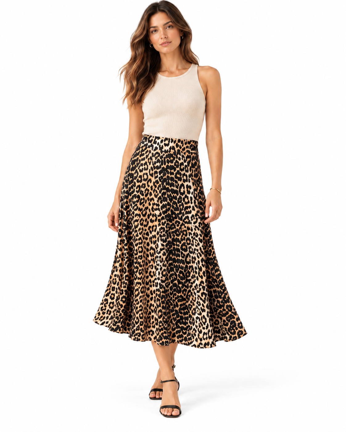 Brand New Ganni Leopard Print Silk Midi Skirt Size 10