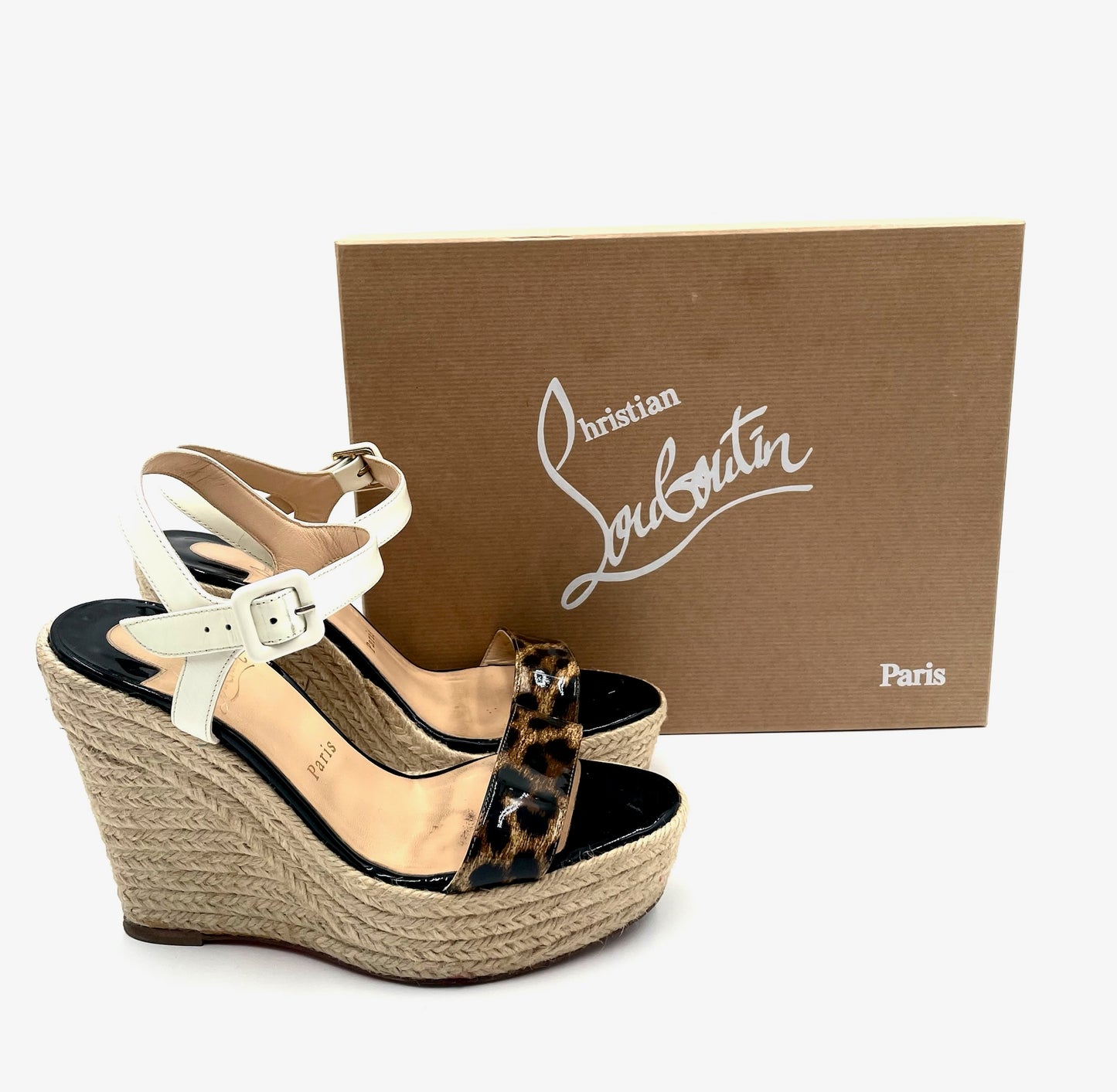 Christian Louboutin Leopard Print Wedge Espadrille Sandals Size 38