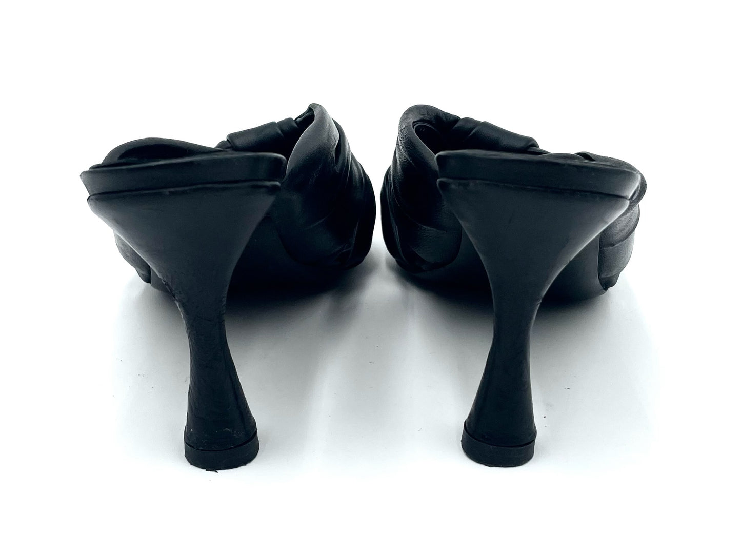Balenciaga Peep Toe Black Leather Mule Sandals Size 39.5