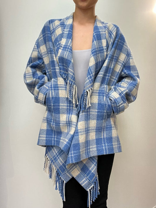 Isabel Etoile Marant Blue Plaid Shawl Jacket Size 36 US S