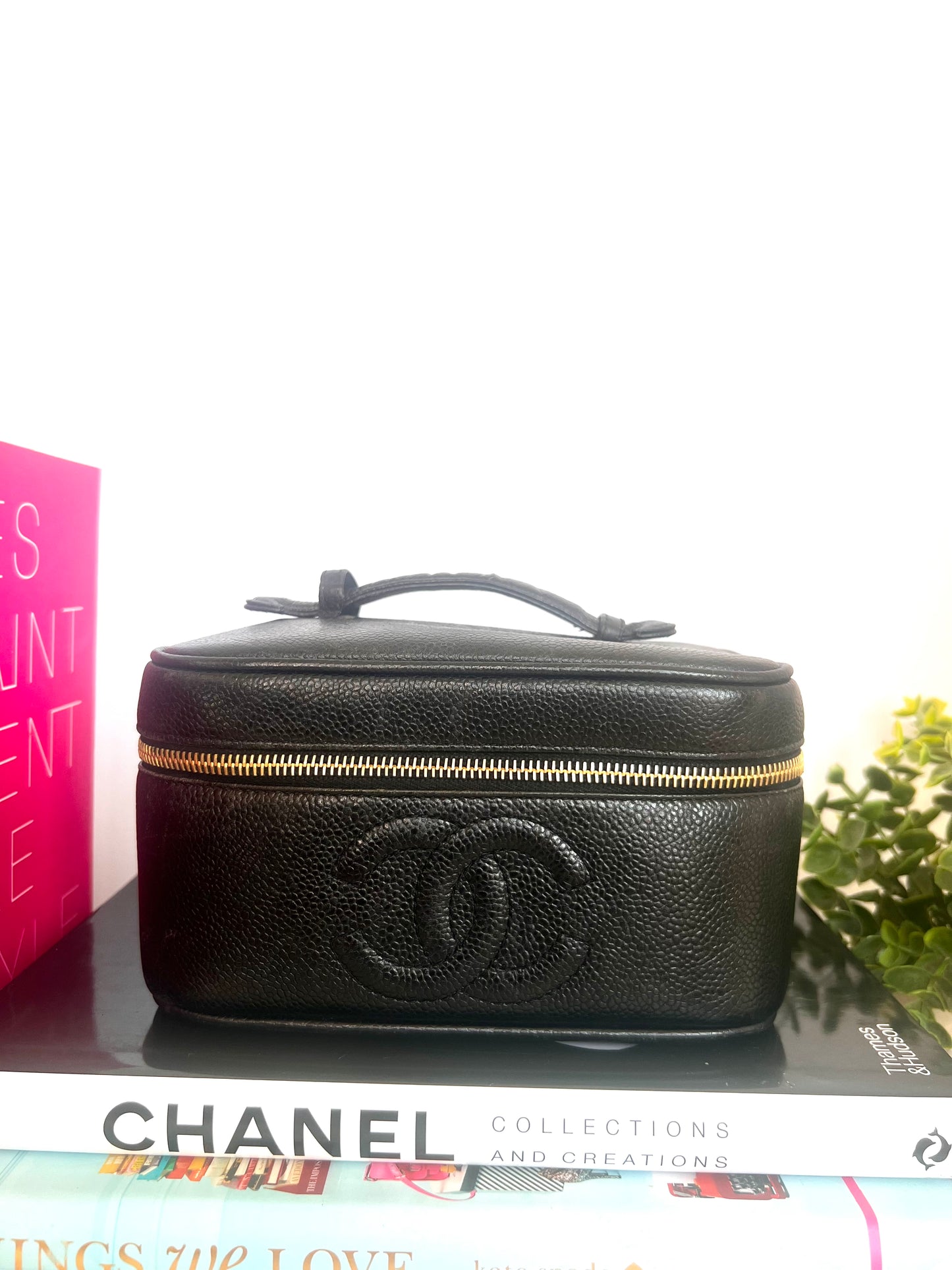 Vintage Chanel Black Caviar Leather Vanity Bag
