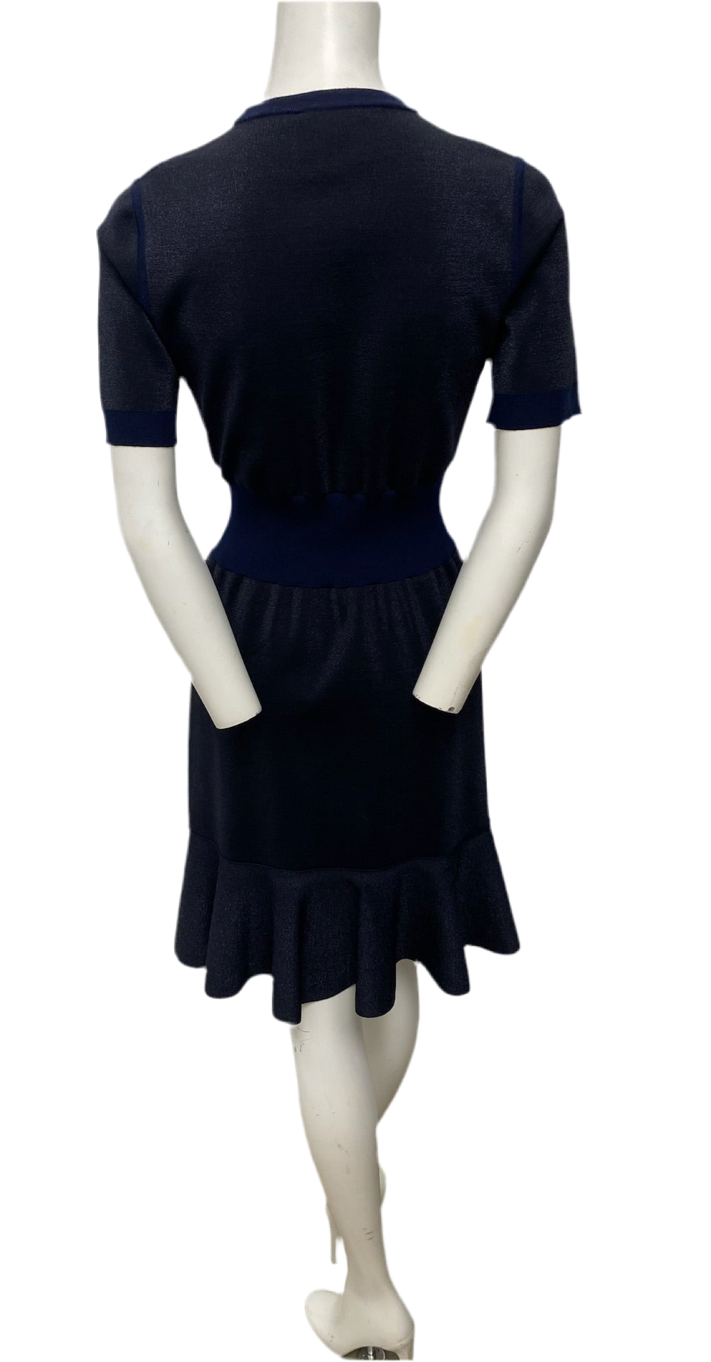 Louis Vuitton Navy Metallic Wool Keyhole Dress Size S