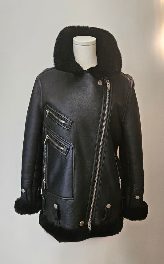 The Arrivals Black Shearling Leather Jacket Size XS