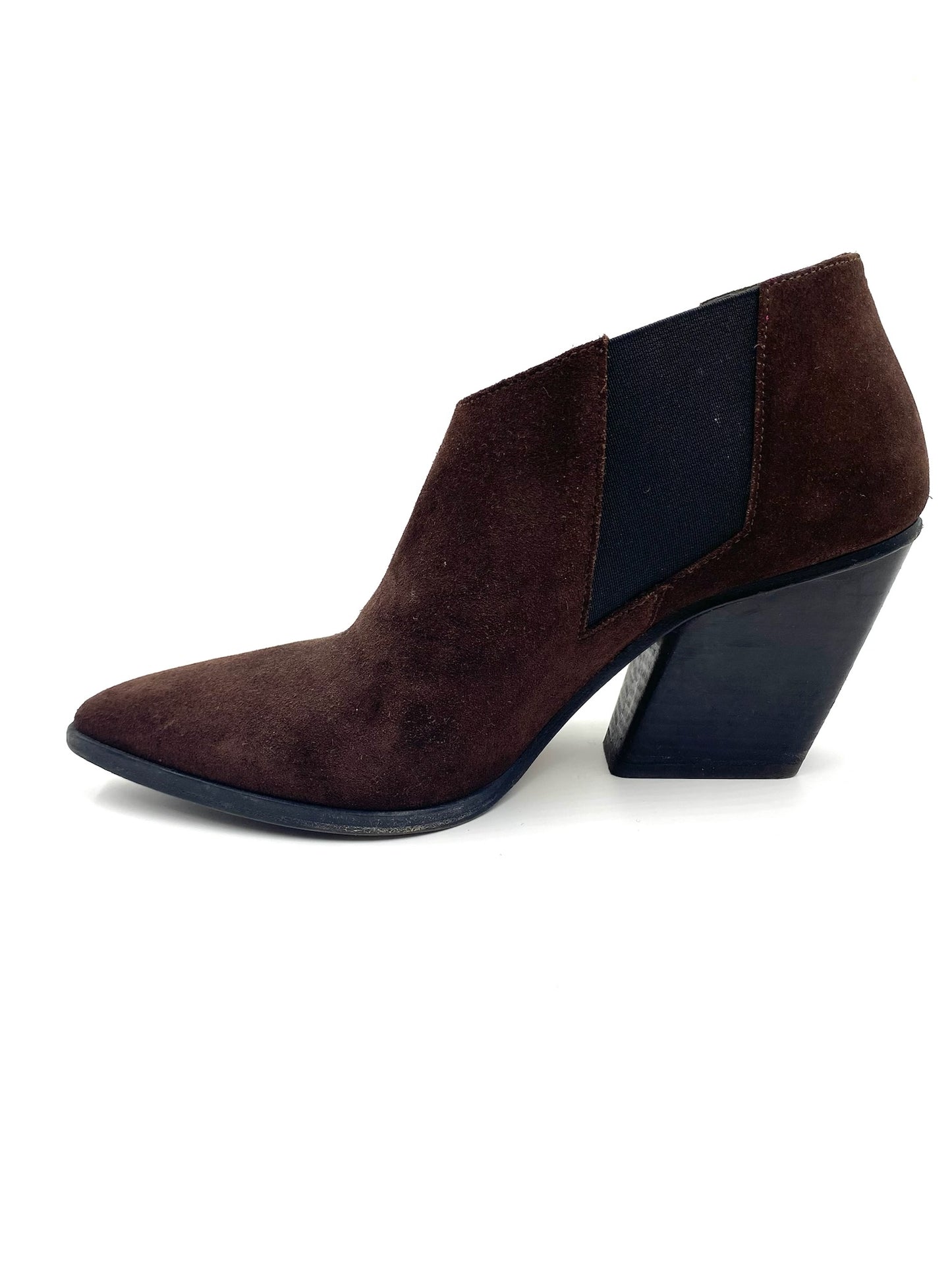 Aeyde Plum Suede Ankle Boots Size 39 with elasticized side and 3-inch wedge heel.