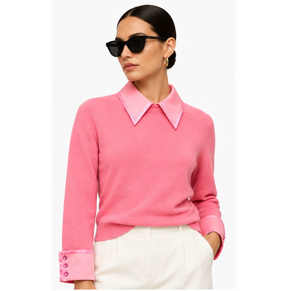 Alice & Olivia Pink Porla Collared Wool Sweater Size S