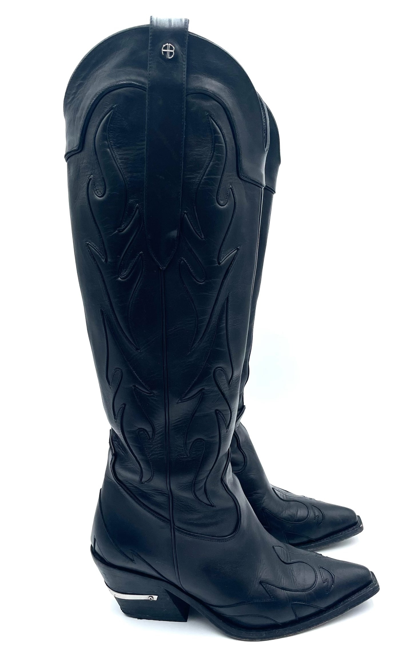Anine Bing Black Tall Cowboy Boots Size 39
