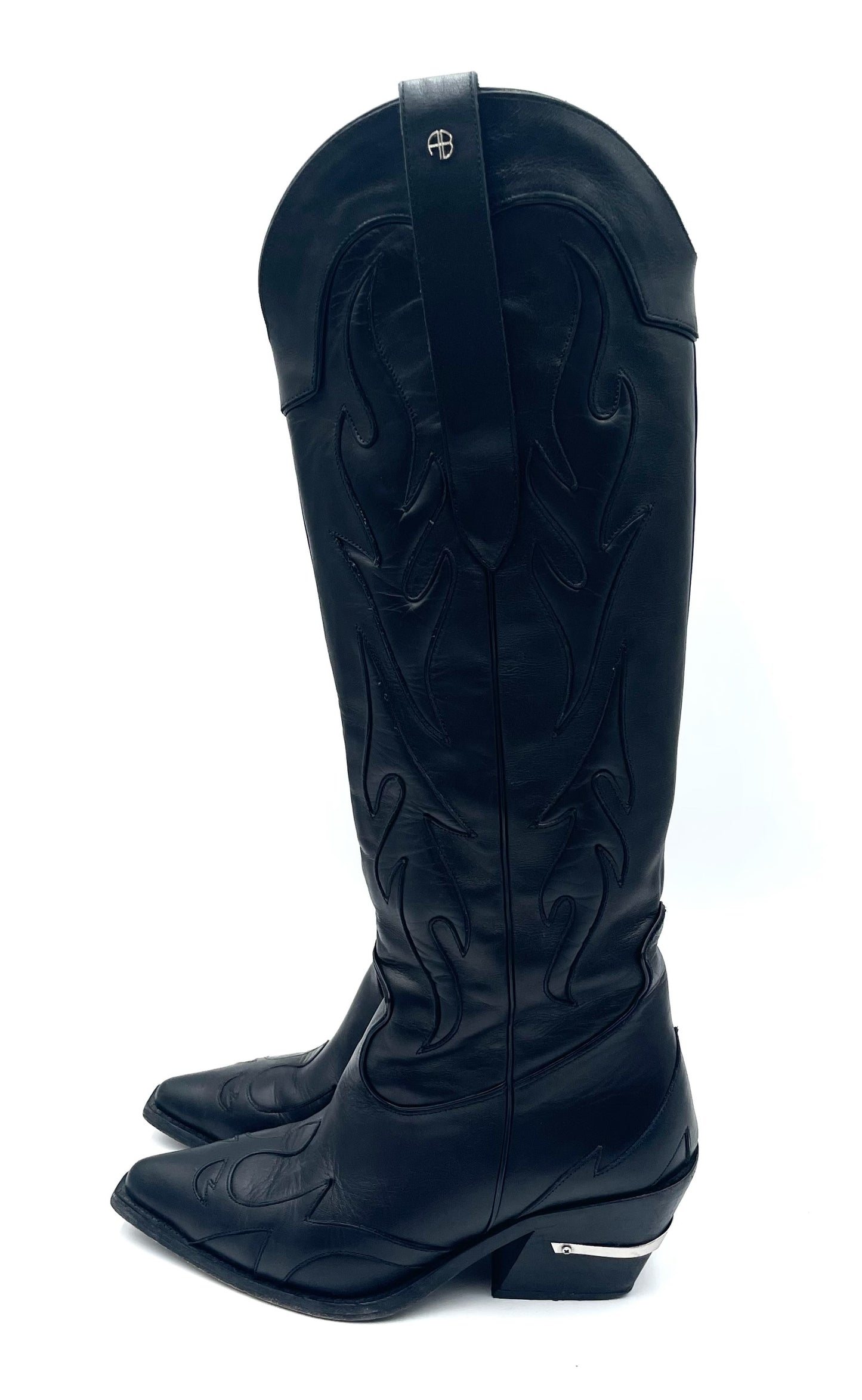 Anine Bing Black Tall Cowboy Boots Size 39
