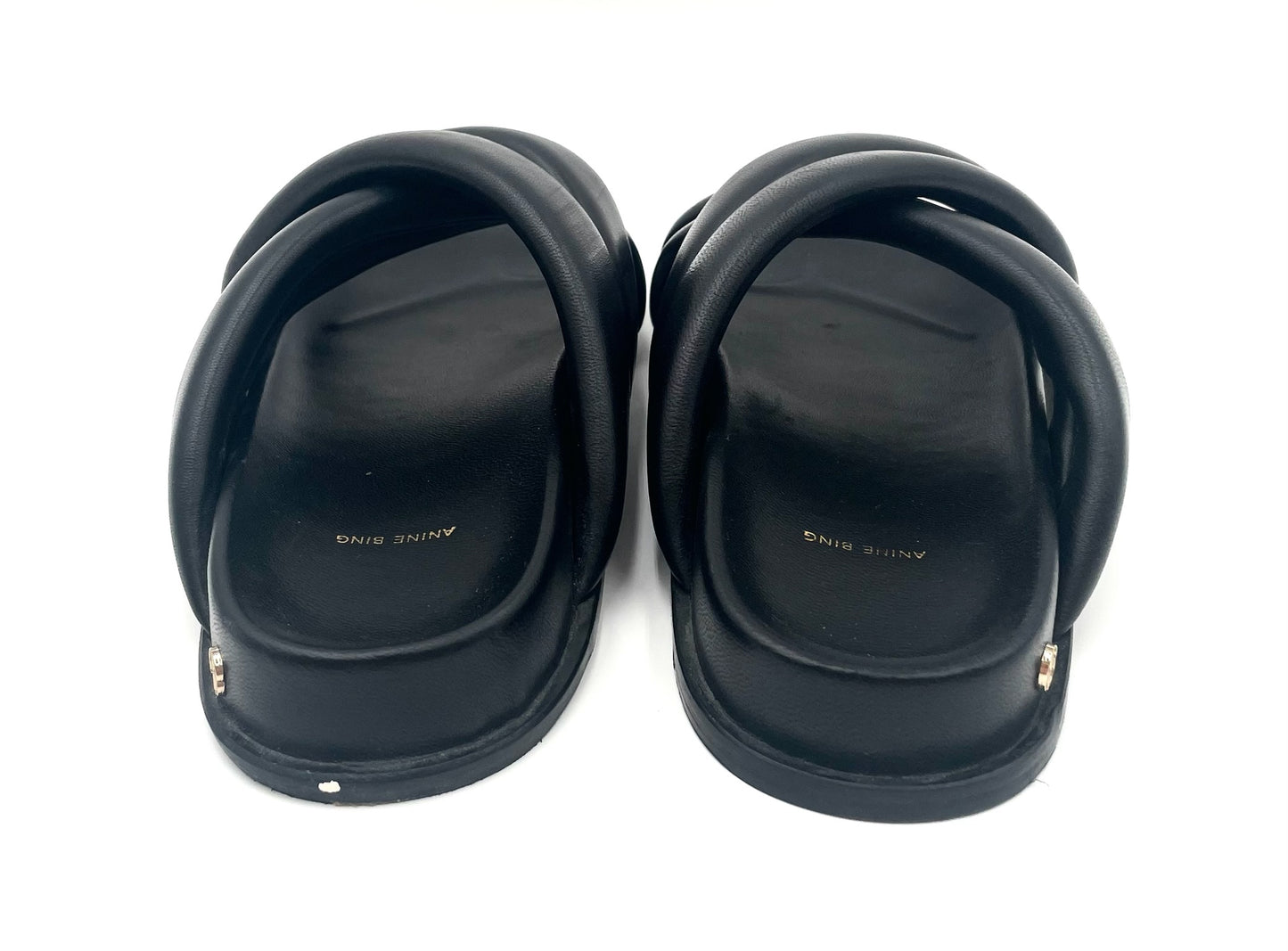 Anine Bing Lizzy Black Leather Slides Size 40