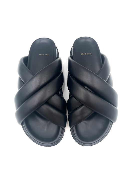 Anine Bing Lizzy Black Leather Slides Size 40