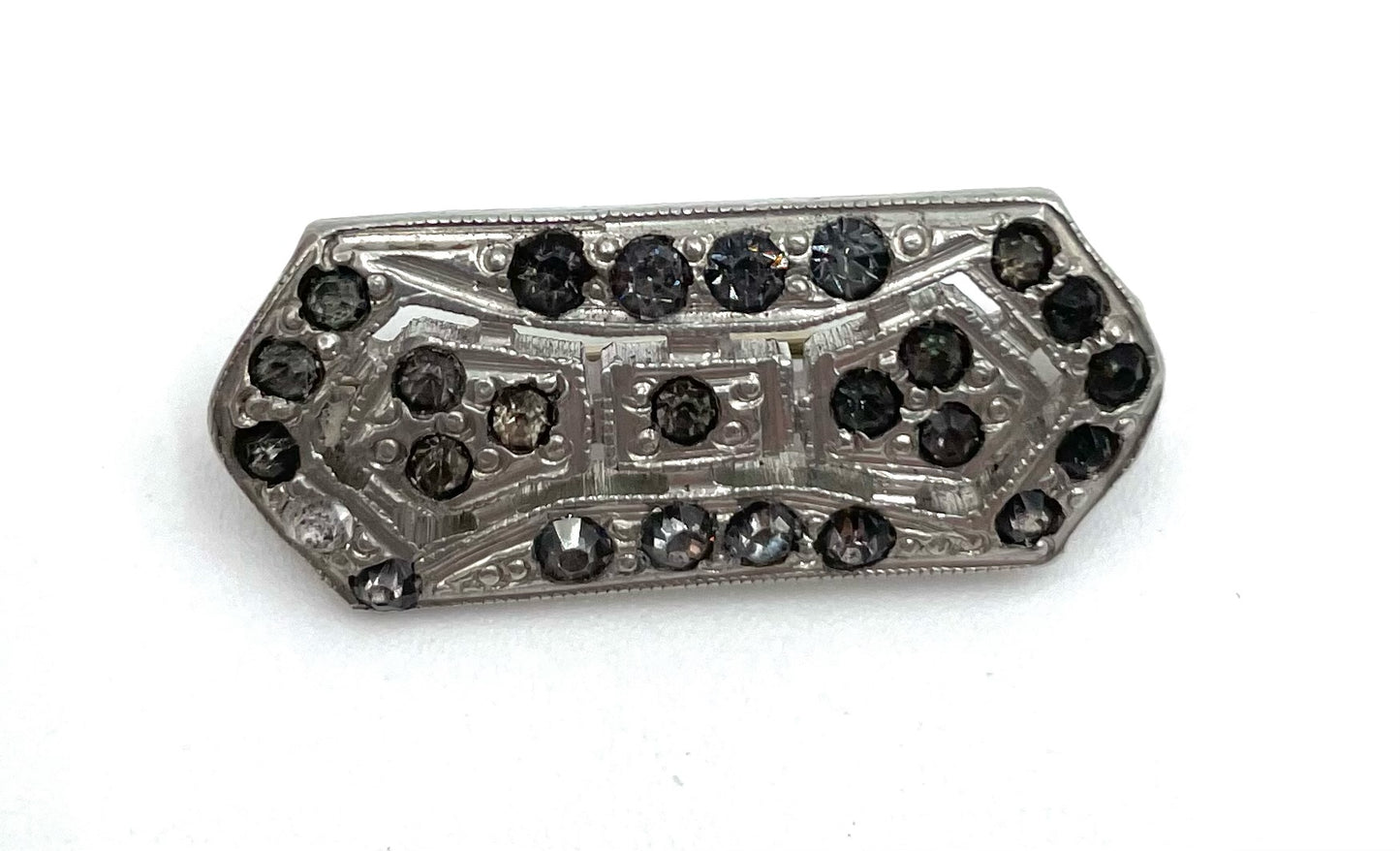 Antique Art Deco Rhinestone Silver Brooch