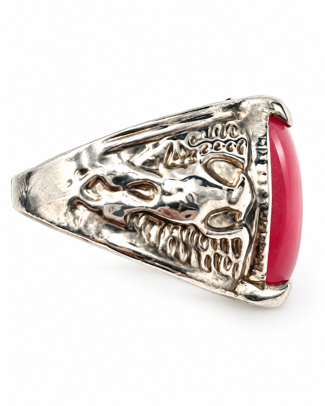 Vintage Pink Moon Stone Silver Tone Ring Size 9.5