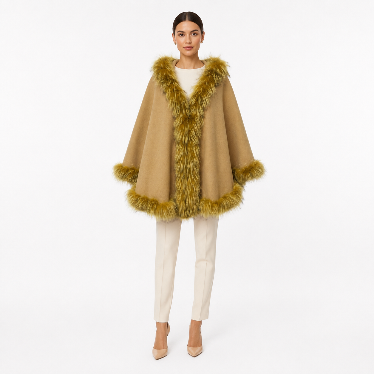 Brown &  Yellow Fur Cape Jacket O/S