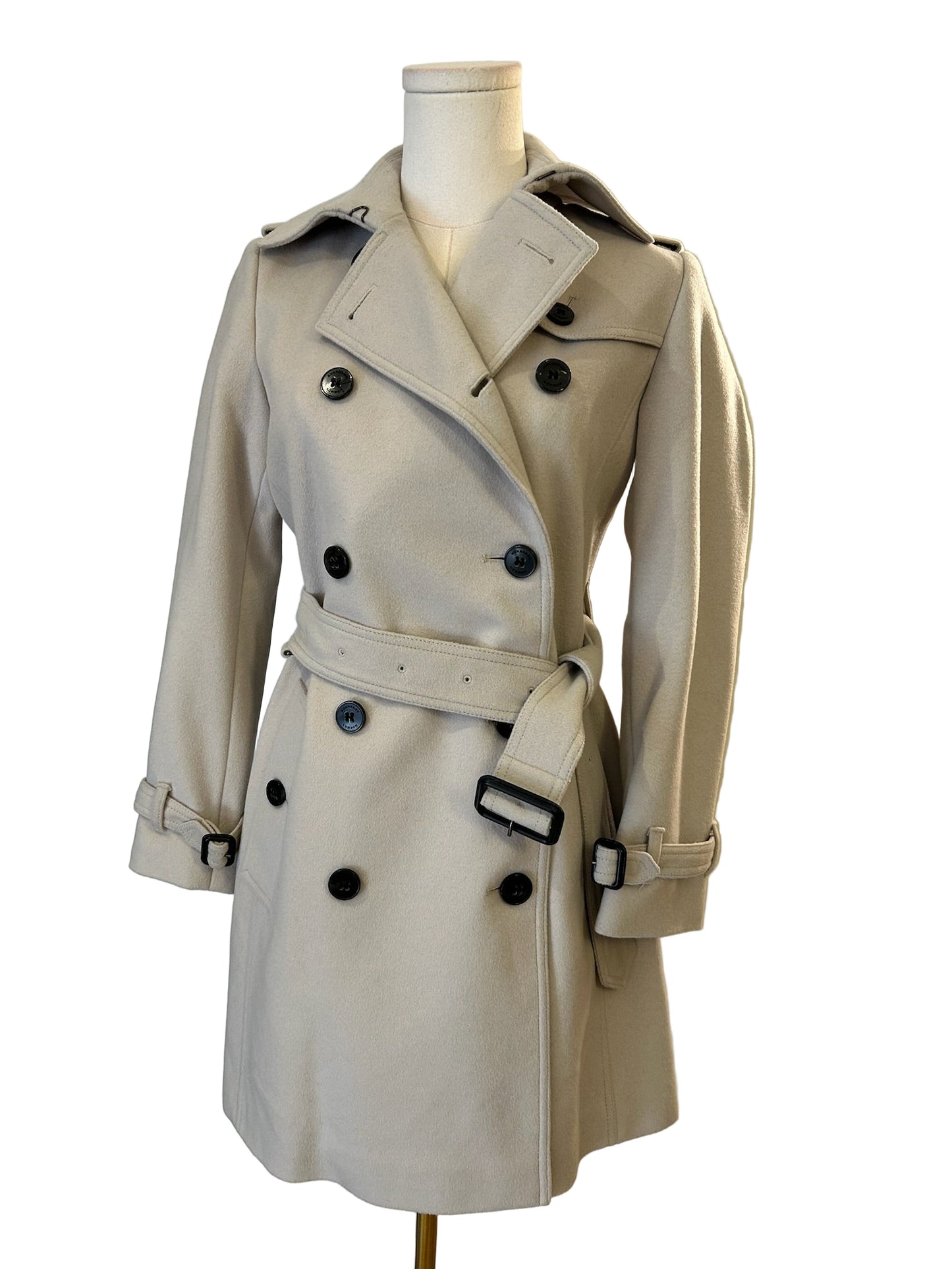 Burberry London Biege Wool & Cashmere Belted Coat Size 2