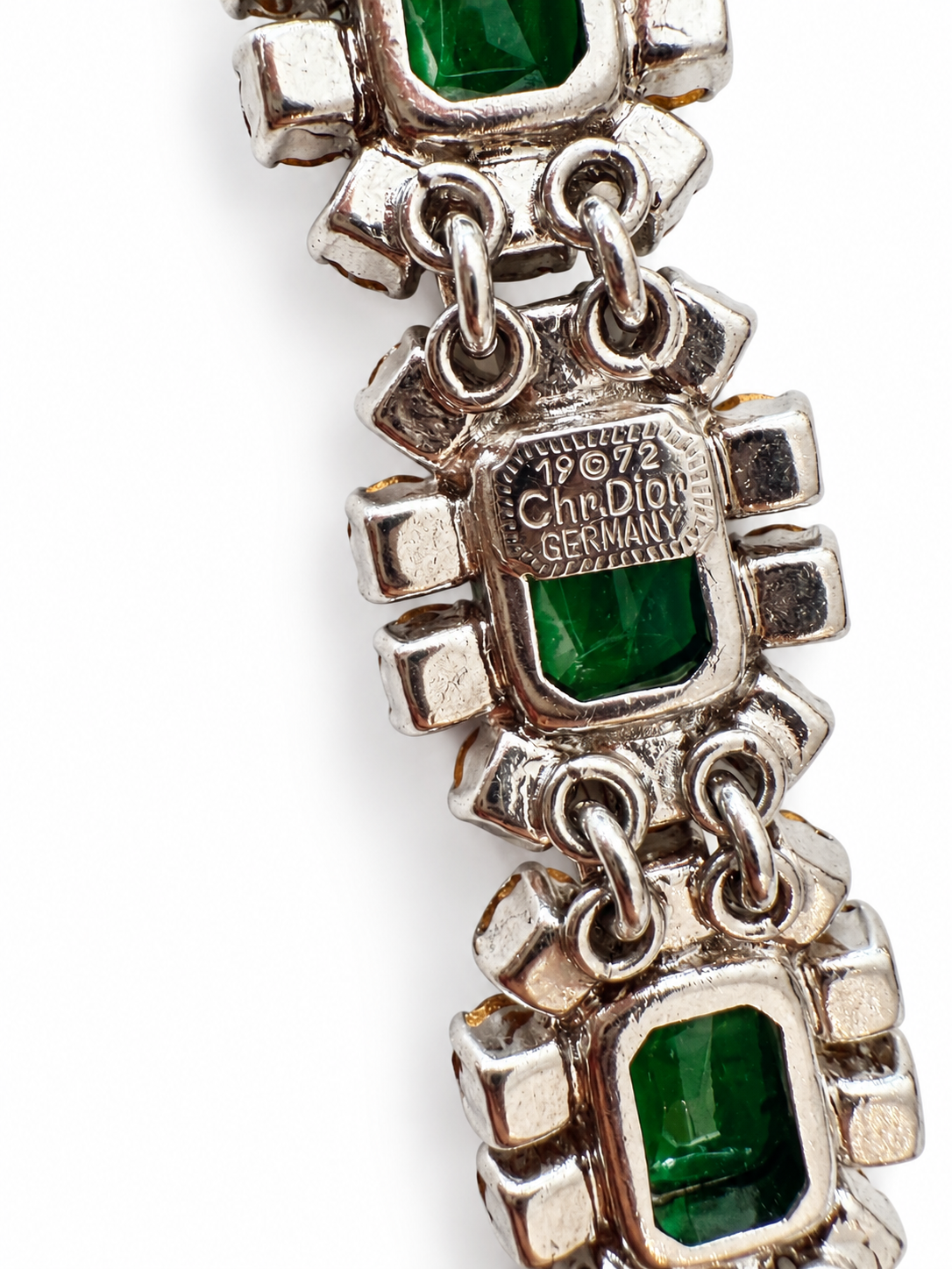 Rare Vintage 1973 Christian Dior Emerald Green & Glass Stone Necklace, Bracelet & Earring Set