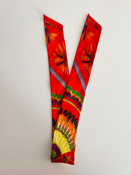 Hermes Red Feather Print Twilly