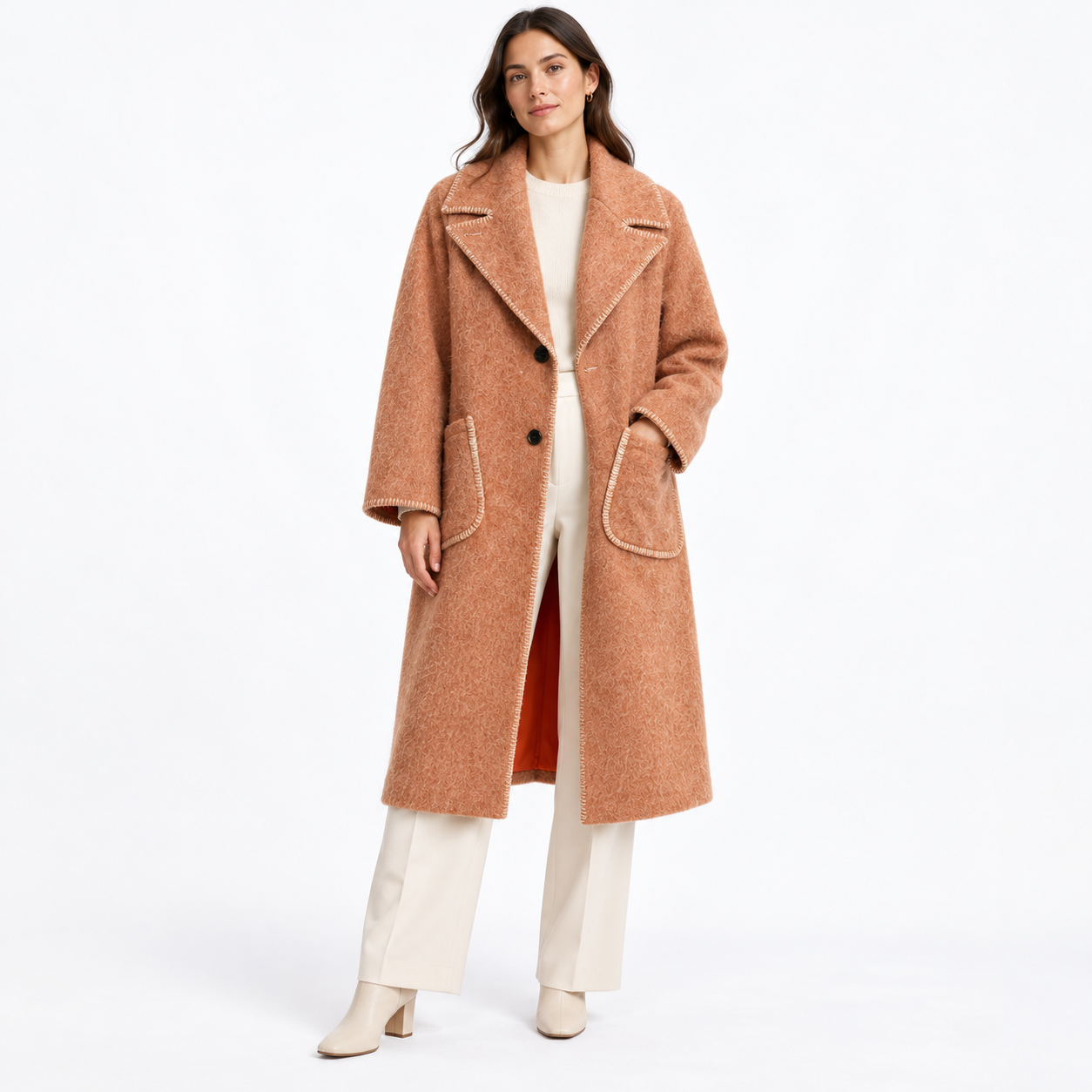 Banana Republic Peach Fuzzy Italian Wool Blend Coat Size XS