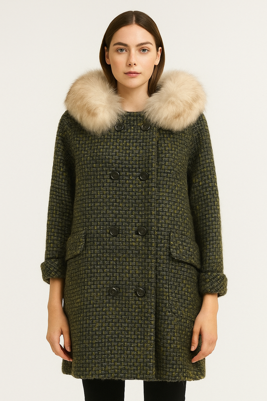 Vintage Green Wool & Fur Set Fits XS/S