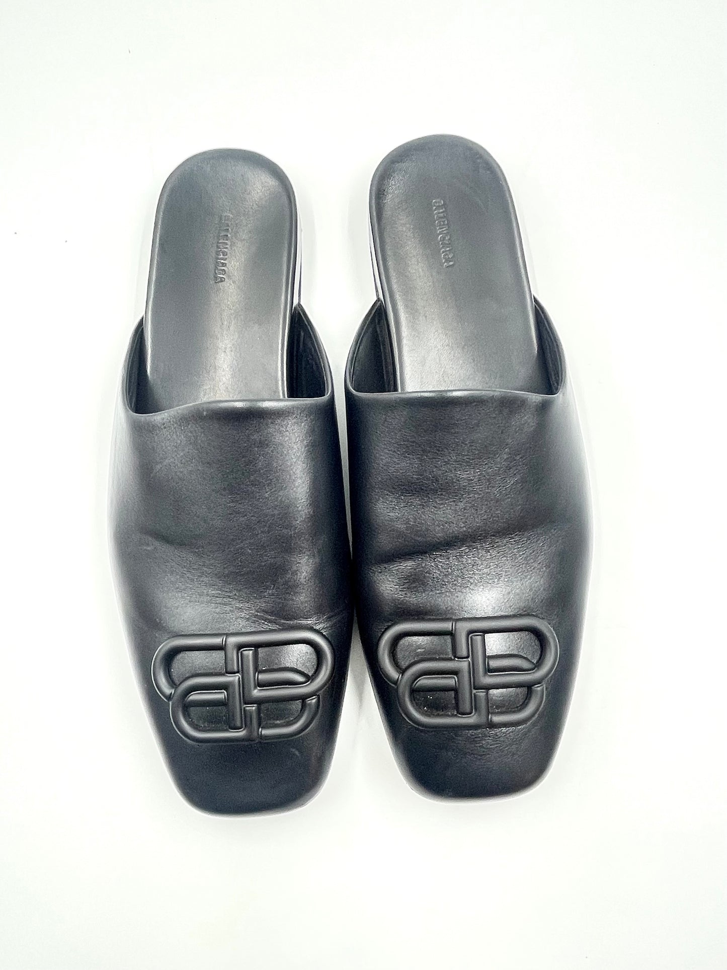 Balenciaga Black Leather BB Mule Size 38.5