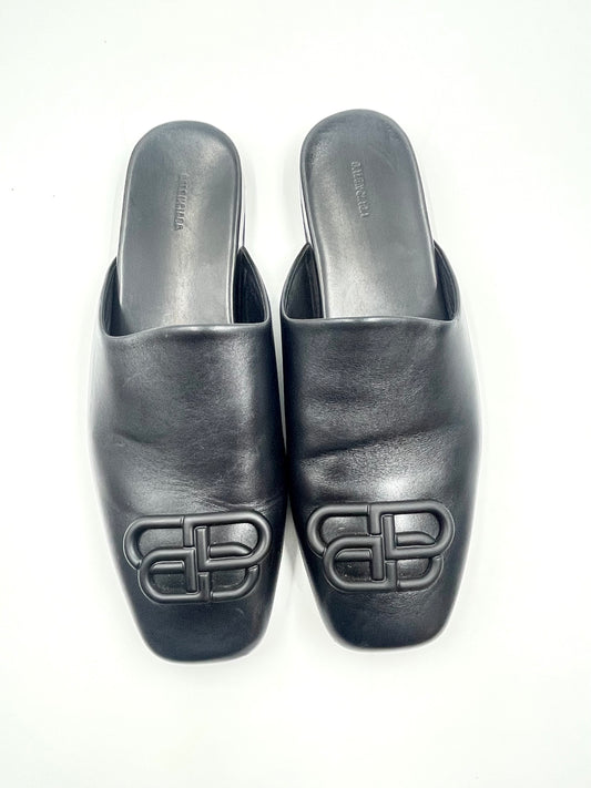 Balenciaga Black Leather BB Mule Size 38.5