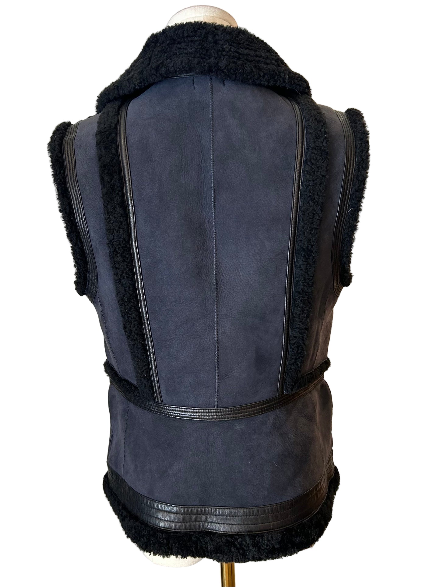 Vince Navy Shearling Lambskin Vest Size S