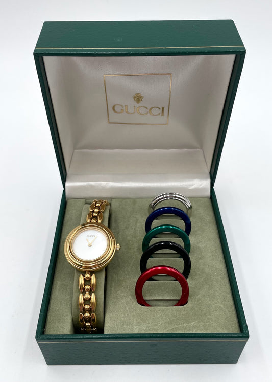Vintage Gucci Interchangeable Bezel Watch Set with Original Box