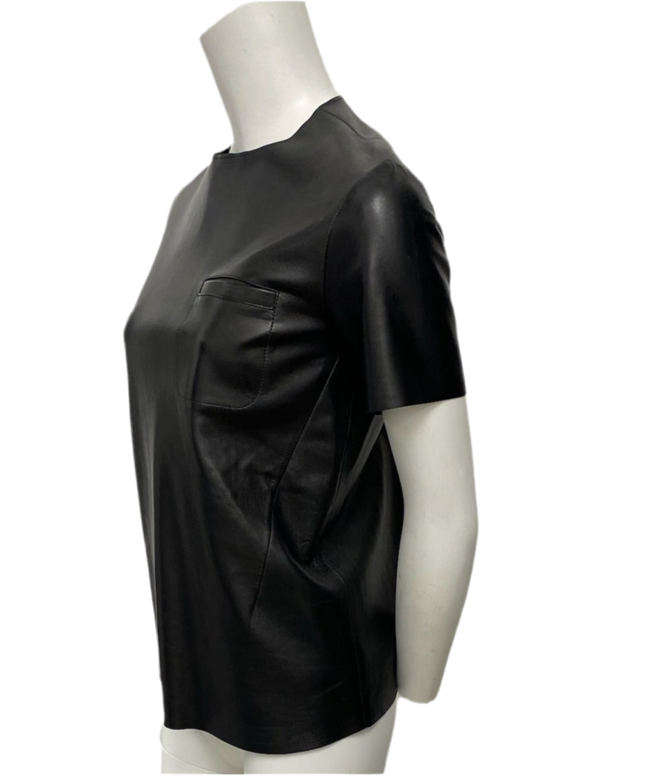 Celine Black Lambskin Leather Blouse Size 36