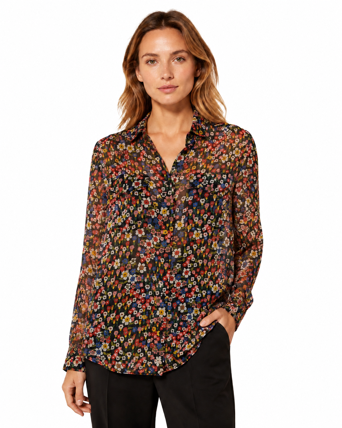 The Kooples Floral Multicolor Sheer Blouse Size XS