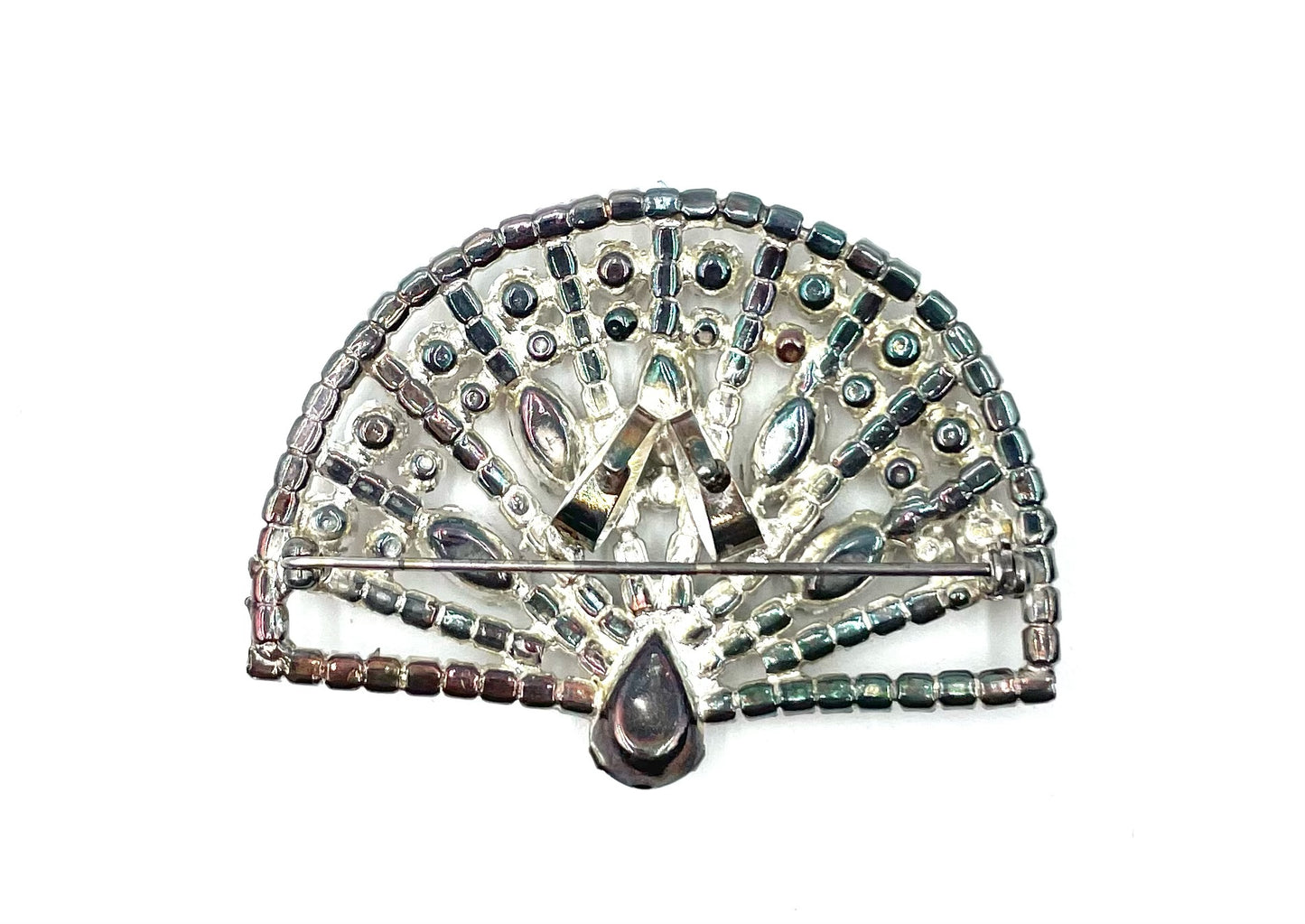 Amber & Clear Rhinestone Fan Brooch