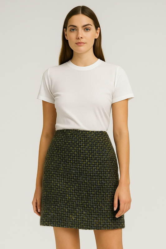 Vintage Green Tweed Wool Skirt Fits like XS