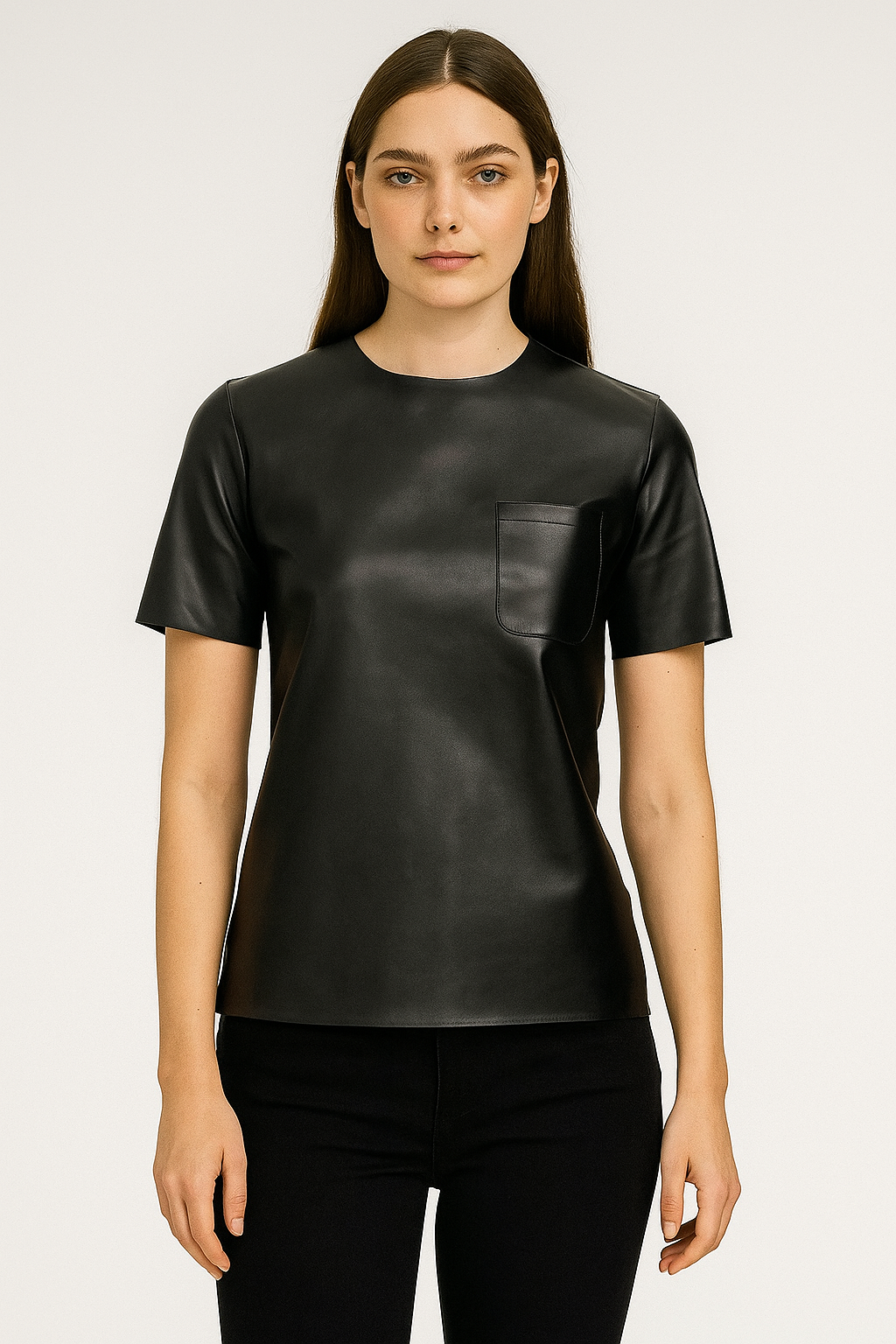 Celine Black Lambskin Leather Blouse Size 36