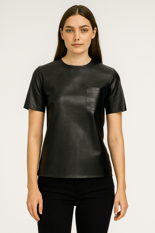Celine Black Lambskin Leather Blouse Size 36