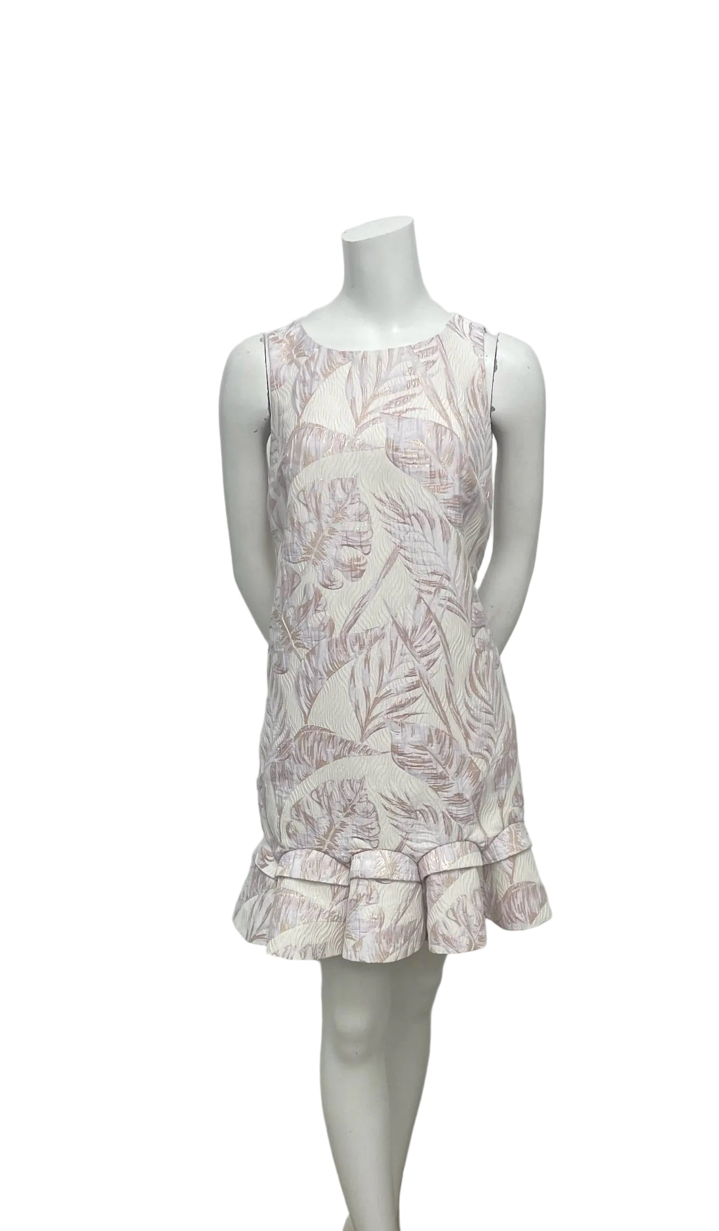 Badgley Mischka Brocade Rose Gold & Cream Drop Waist Ruffle Dress Size 4