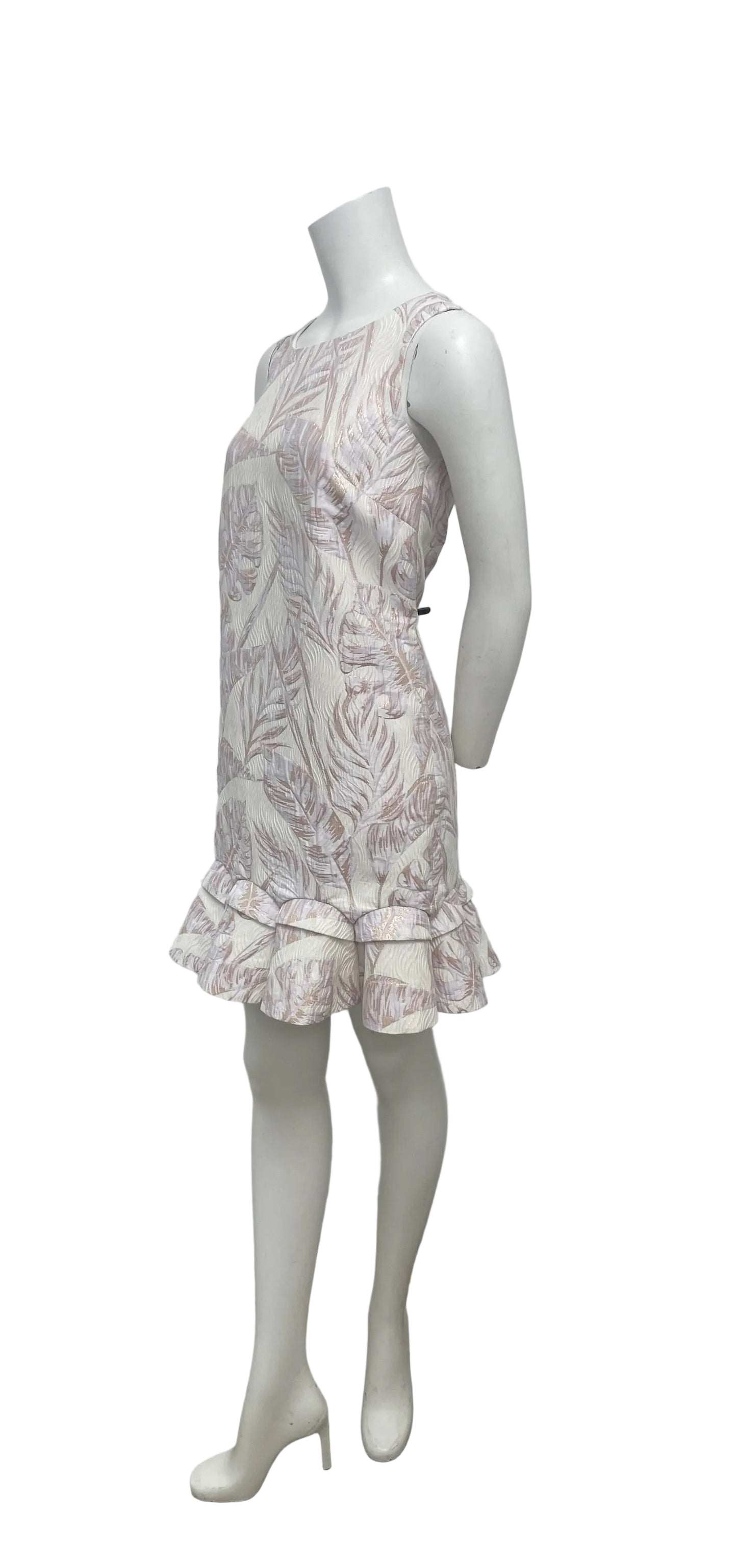 Badgley Mischka Brocade Rose Gold & Cream Drop Waist Ruffle Dress Size 4