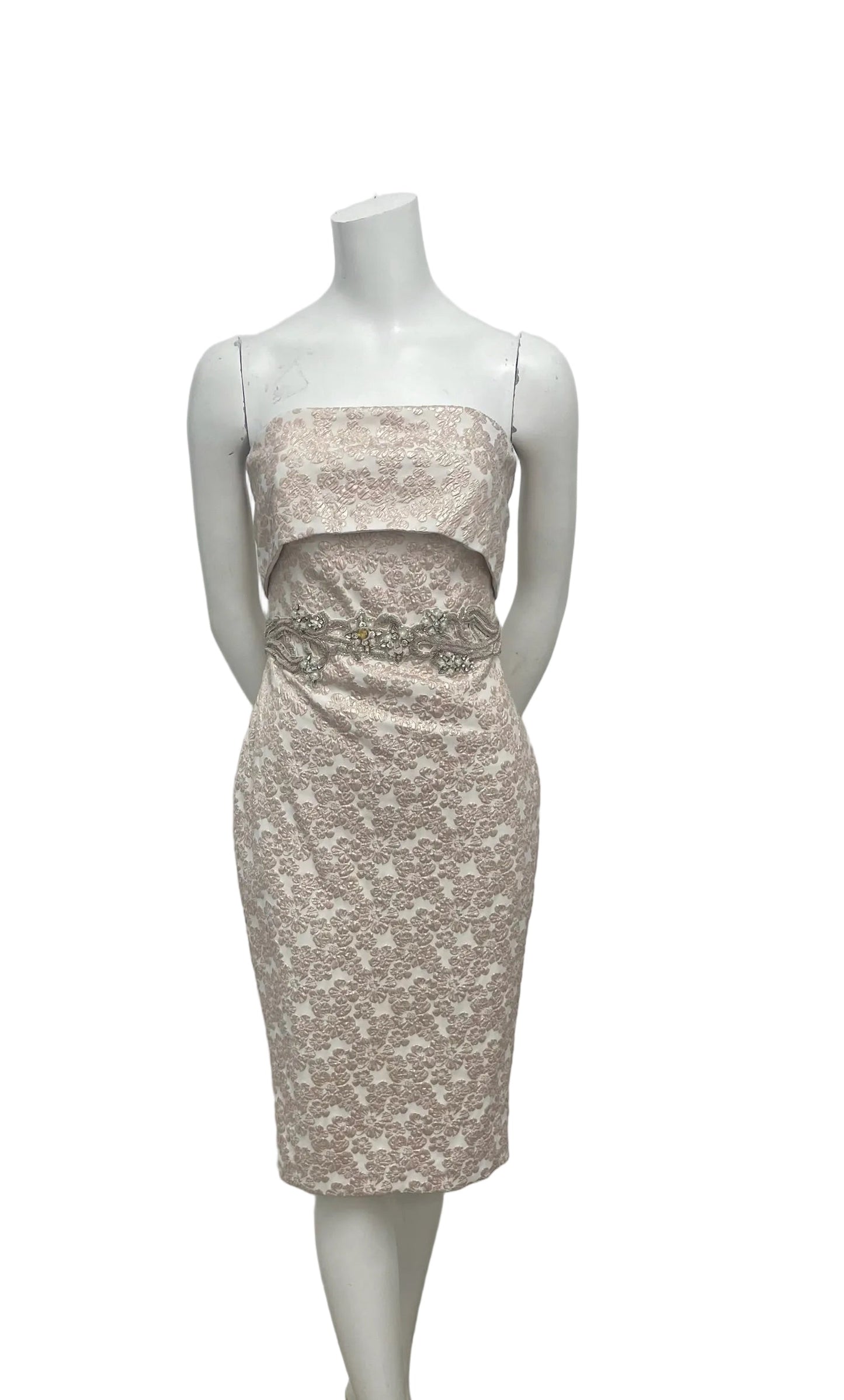 Badgley Mischka Rosegold Metallic Strapless Embellished Dress Size 6