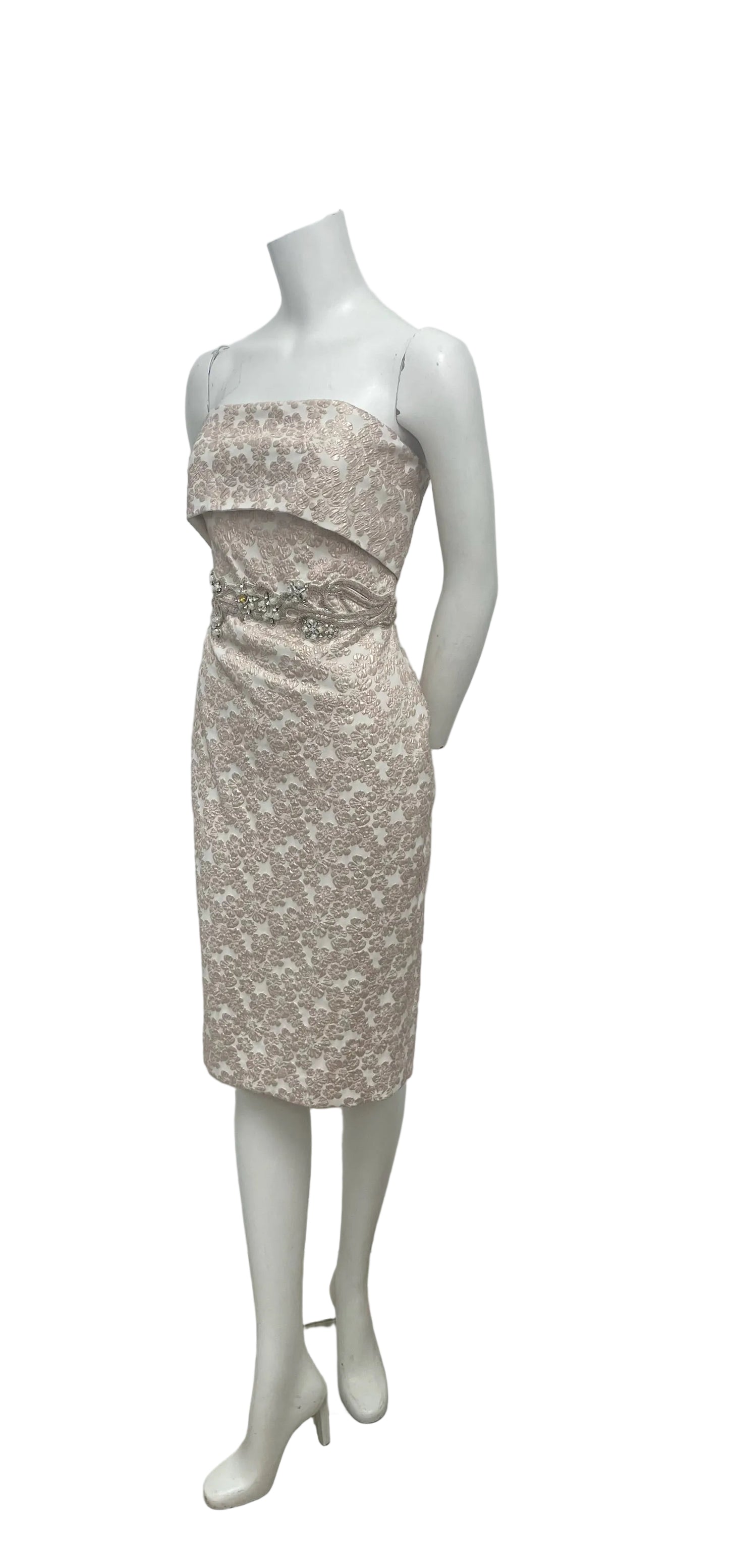 Badgley Mischka Rosegold Metallic Strapless Embellished Dress Size 6