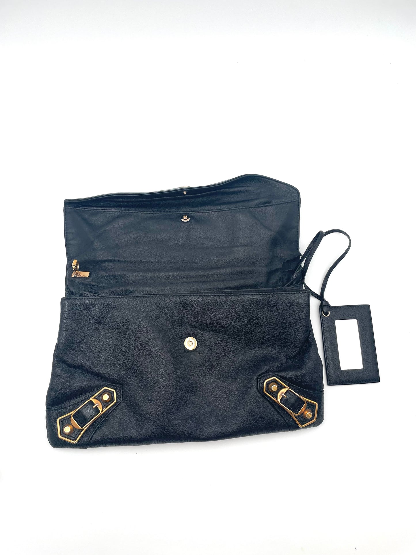 Balenciaga Black Motocross Metallic Edge Envelope Clutch