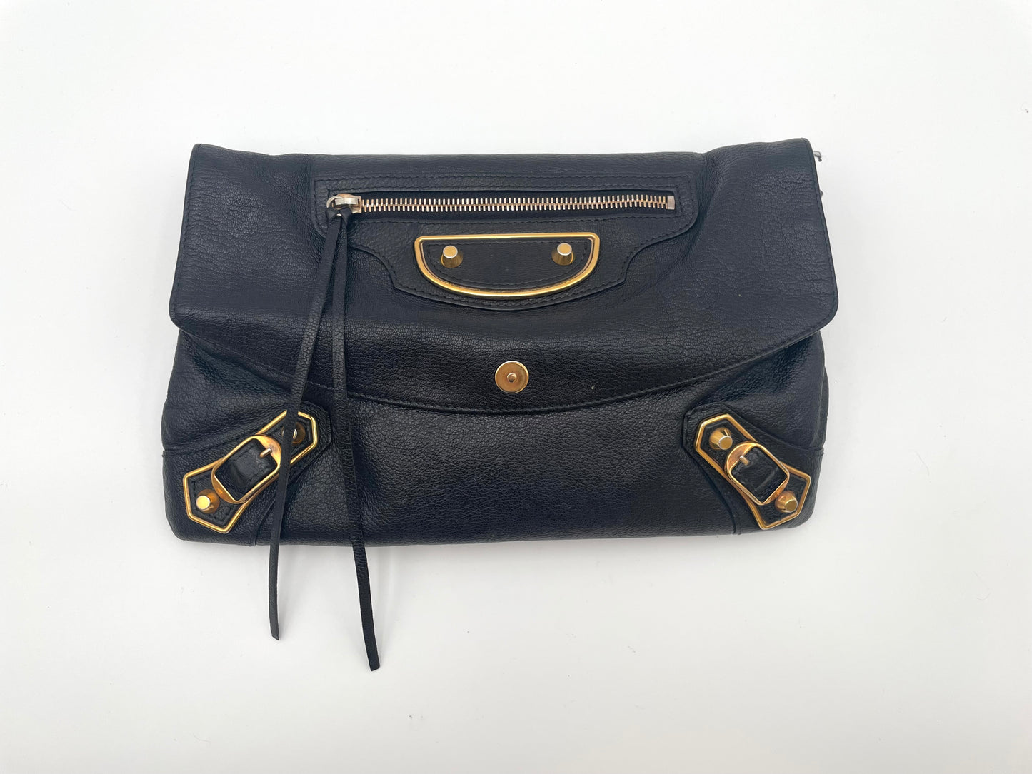 Balenciaga Black Motocross Metallic Edge Envelope Clutch