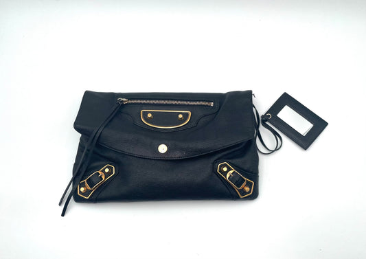 Balenciaga Black Motocross Metallic Edge Envelope Clutch