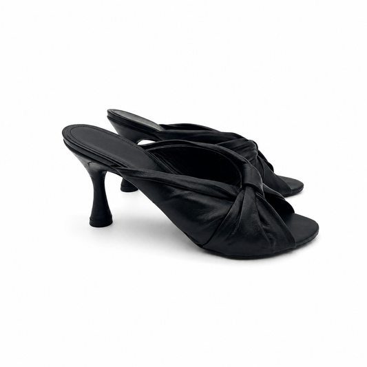 Balenciaga Peep Toe Black Leather Mule Sandals Size 39.5