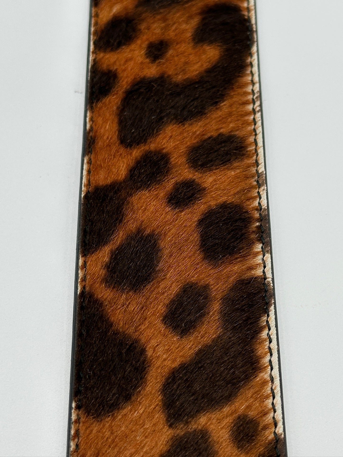 Bally Leopard Print Mohair Belt with Gold Buckle Size 110/44